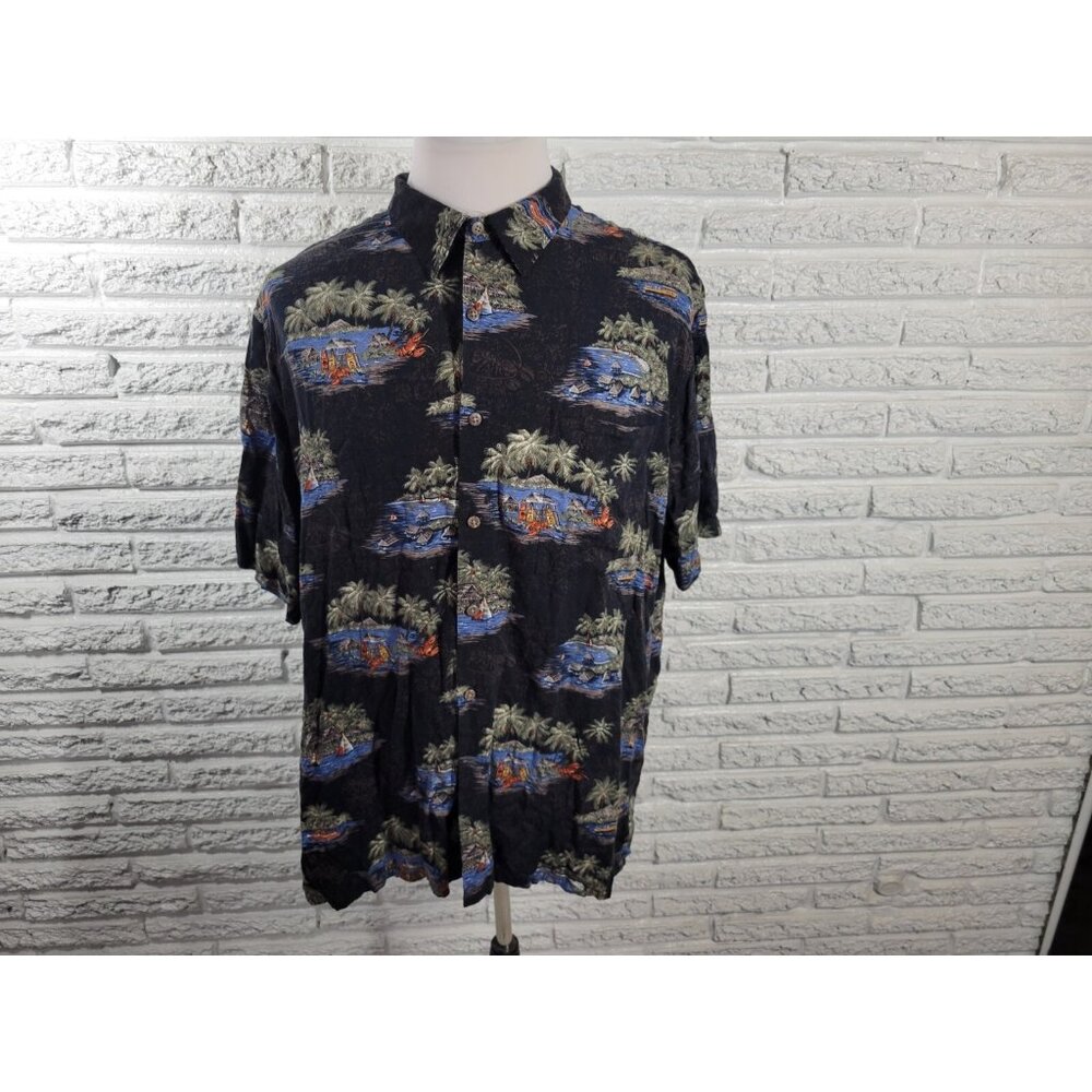 Batik Bay Mens Shirt XXL Short Sleeve Tropical Black Button Palm Tree FLO155E
